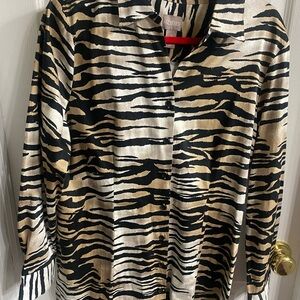 Chico's Black and Cream Zebra-Stripe Button Front Top